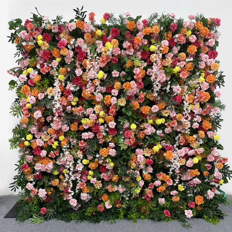 Luxur white Rose Roll Up Cloth 5D Flower Wall Arrangement Wedding Backdrop Decor Hanging Curtain Green Plants Wall Party Props
