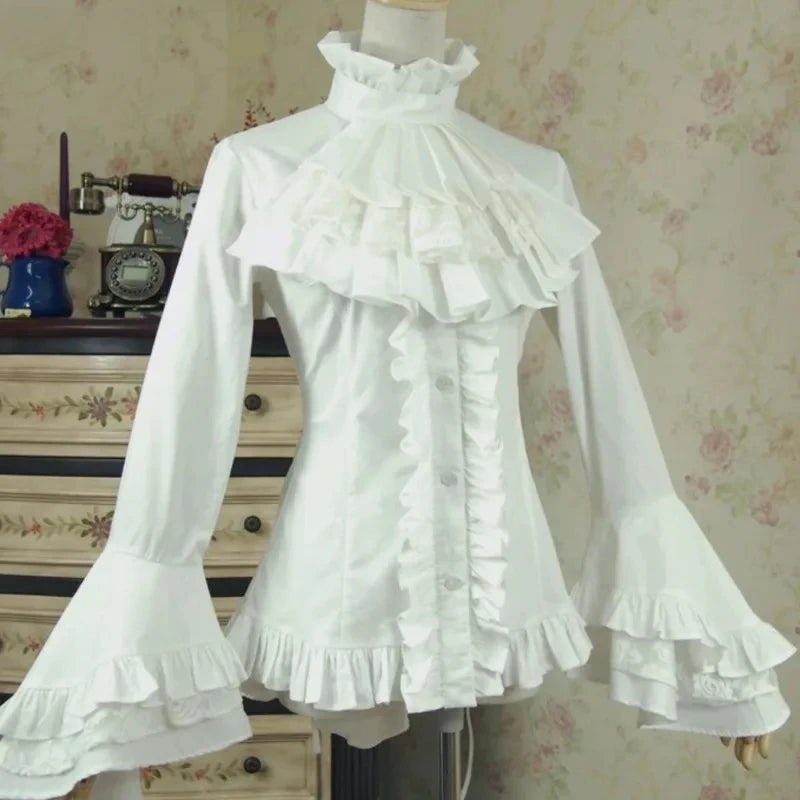 Japanese Gothic Lolita Flare Sleeve Shirts Women Y2k Aesthetic Lace Ruffle Patchwork Blouse Elegant Lady Chic Loose Tops New