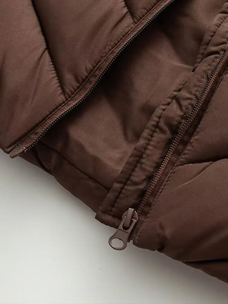 TFAFXY Casual Chic Women Jackets Hooded Zipper Loose Thick Splicing Cotton Coats New Fashion 2025 Autumn Winter Outwears