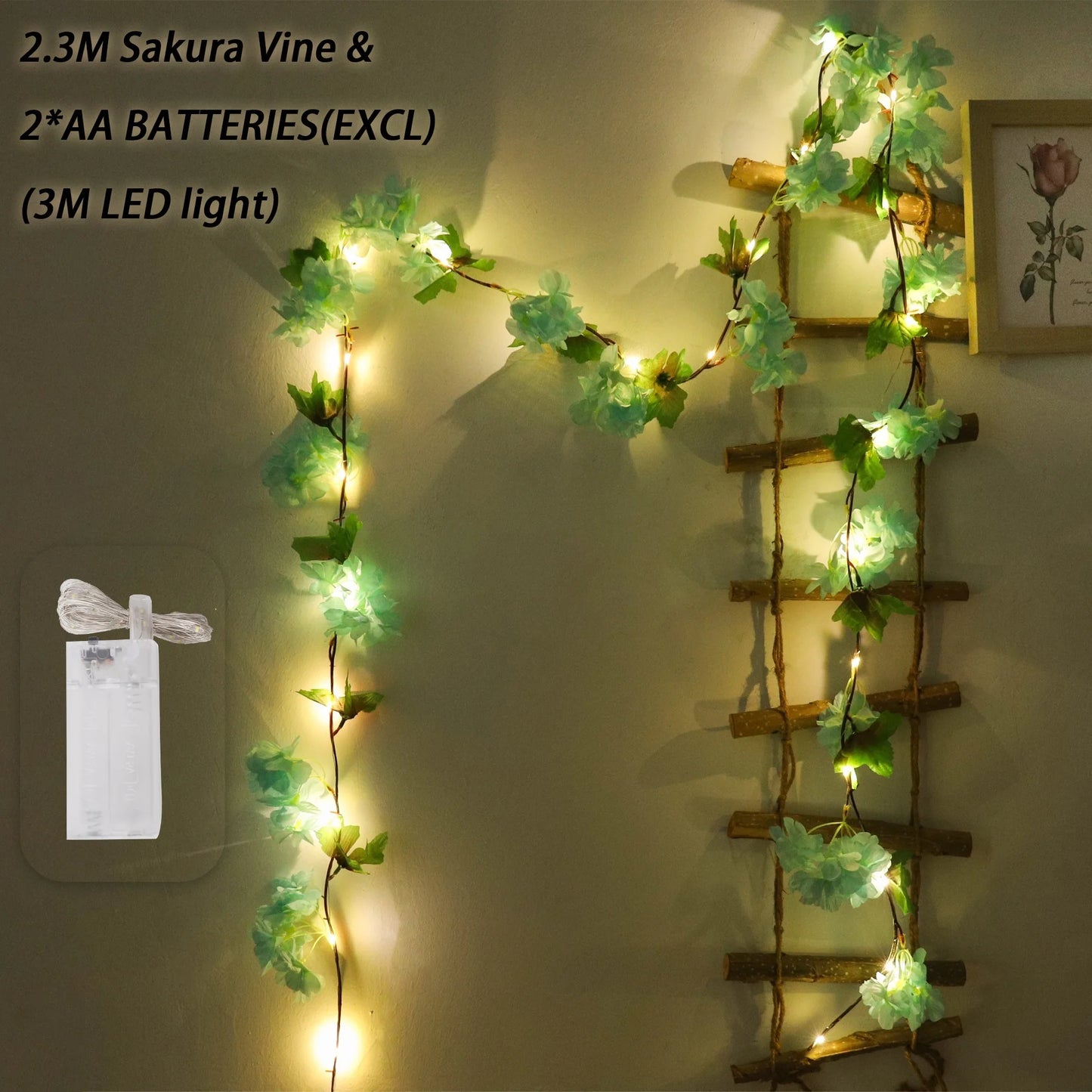 Artificial Sakura Flowers Vine LED String Lights Wedding Decoration Garden Arch Hanging Home Room Decor Christmas Party Ornament