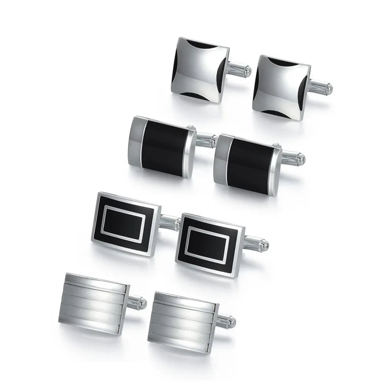 4 Pairs Cufflinks Set CuffLinks For Mens Wedding Souvenirs Groomsmen Gift Man Shirt Cufflink With Box Luxury Jewelry Tie Clips