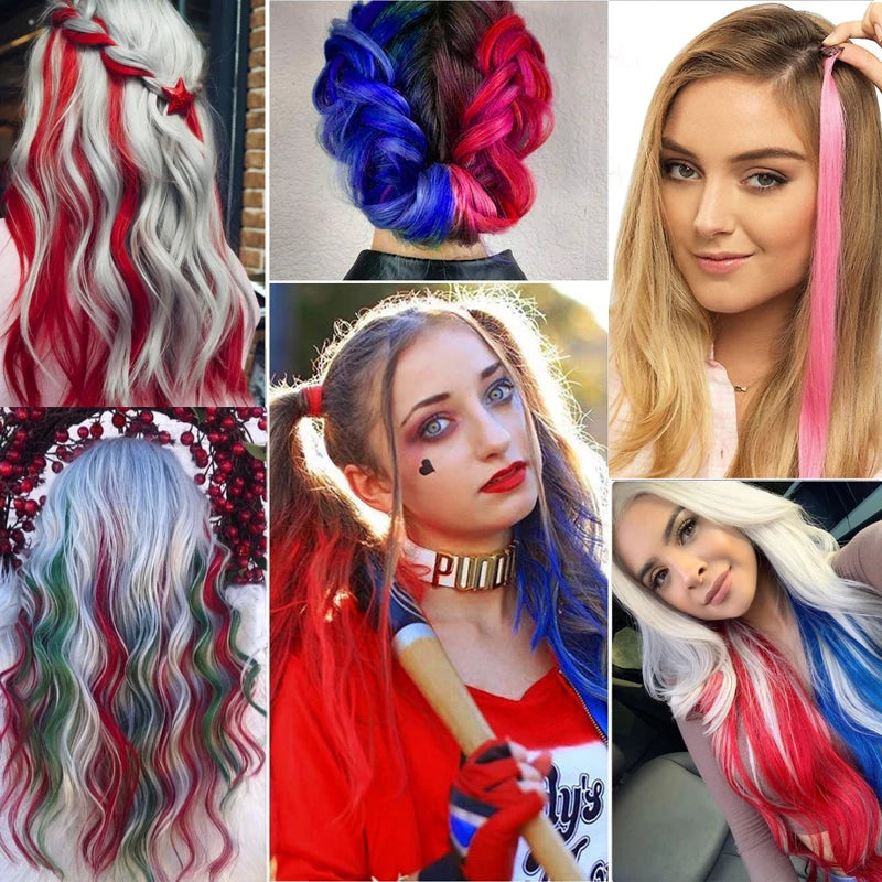 10PCS Hair Extensions Clip in -24 inch Colorful Hair Extensions Party Highlights Long Straight Synthetic Wigs,Suitable for Girl