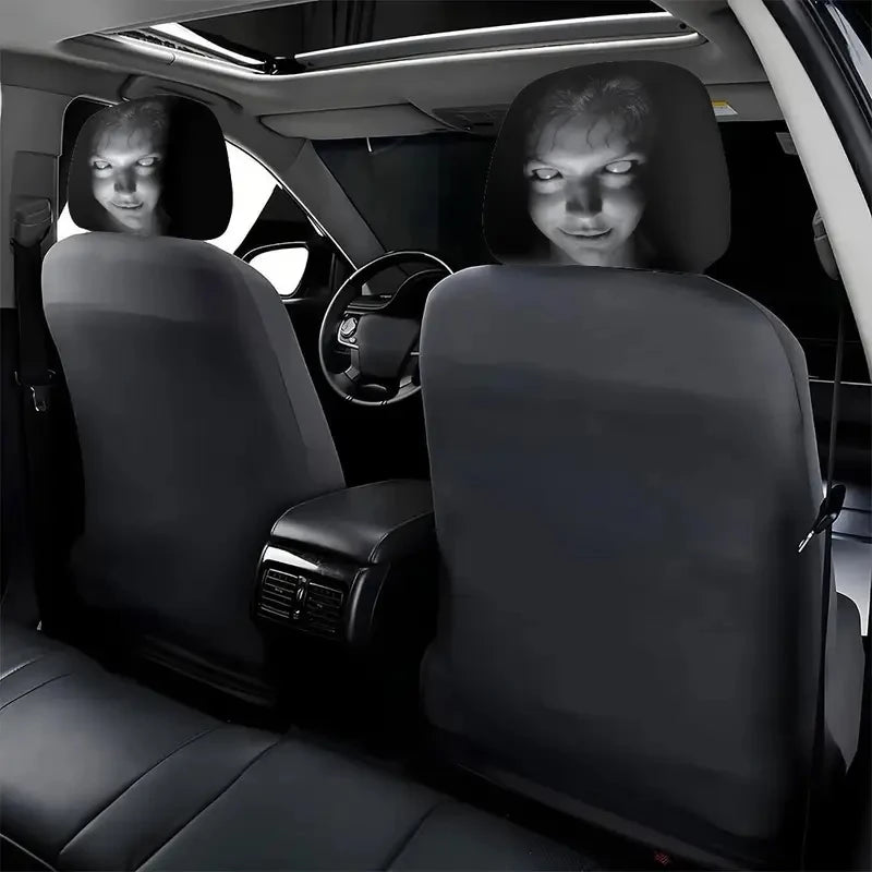 2Pcs Halloween Horror Face Printing Car Headrest Covers Universal Elastic Car Seat Headrest Cover Dustproof Protective Sleeve