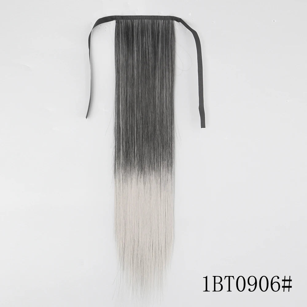 LISI GIRL Synthetic Hair 22''34'' Long Straight Ponytail Wrap Around Ponytail Clip in Hair Extensions Black Hairpiece Headwear