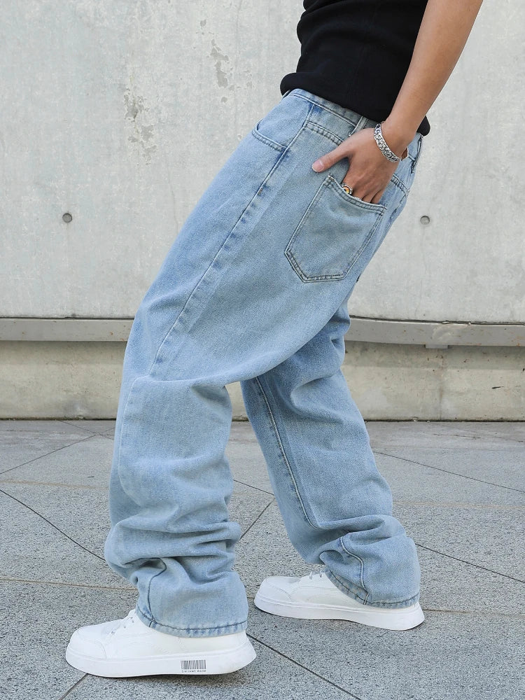 Spring Autumn Men Baggy Jeans Oversize Straight Loose Casual Denim Trousers Solid Color Streetwear Fashion Y2k Wide Leg Pants