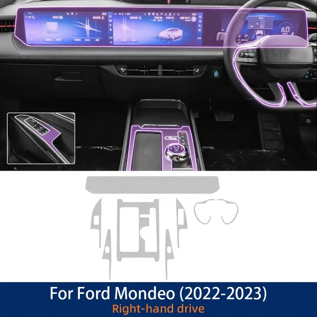 For Ford Mondeo 2022-2023 Car TPU Transparent Gear Panel GPS Center Console Protection Film Anti-Scratch Interior Accessories
