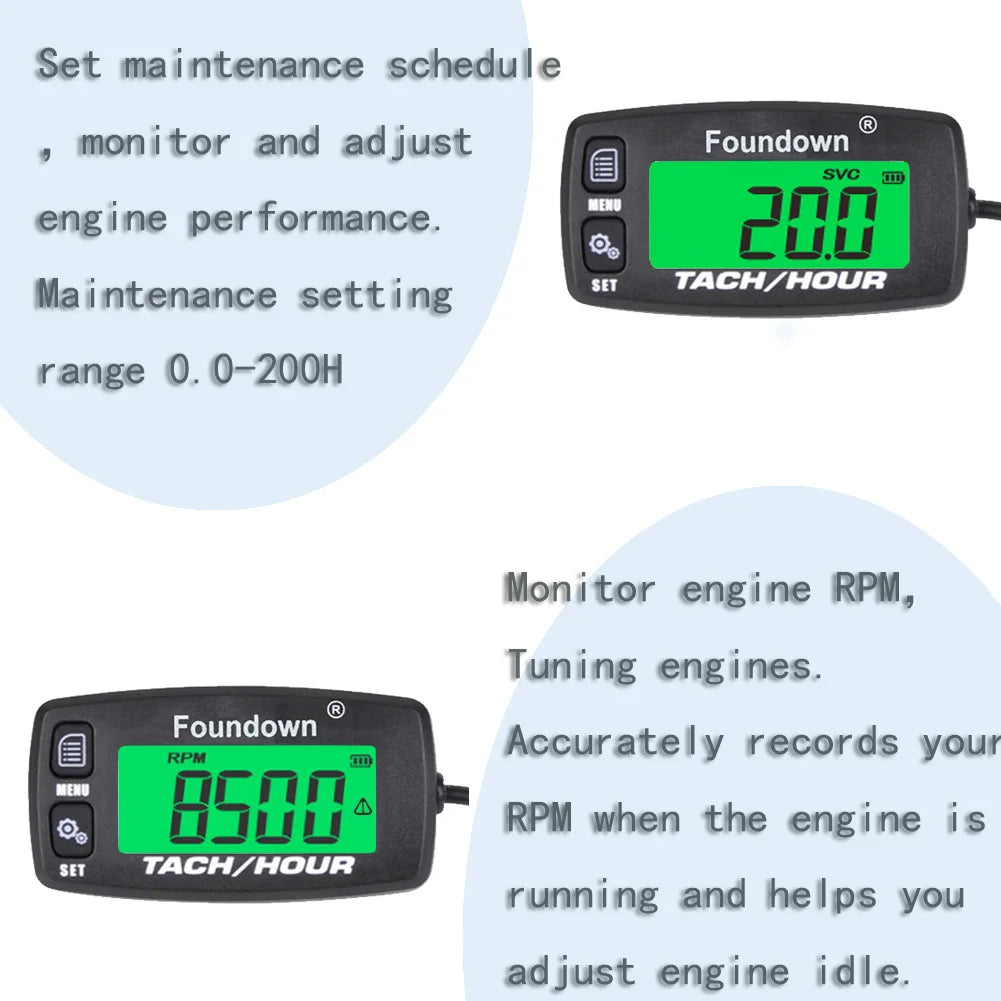 Small Engine Tachometer RPM Measurement Digital Hour Meter Monitoring Engine Hours for Ultralight Aircraft Chainsaw Motorcycle