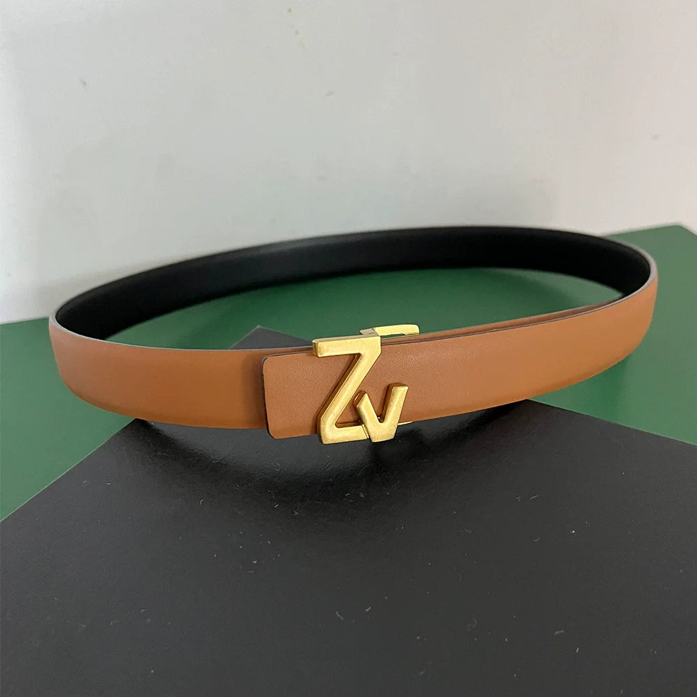Luxury thin 25mm Reversible Leather Brand Belt Women Design Lady Girl Belt for women Waist Belt Chic Dress Party Belt for jeans