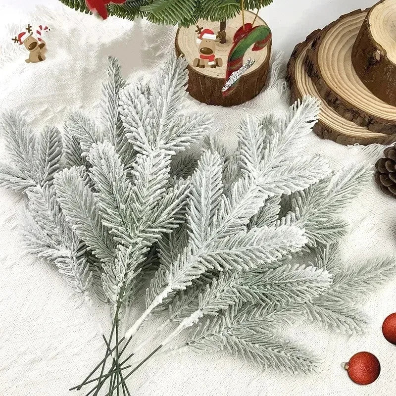 Large Artificial Pine Needles Branches Snow Pine for Christmas Xmas Tree Wreath DIY Fake Plants Ornaments Home New Year Gifts