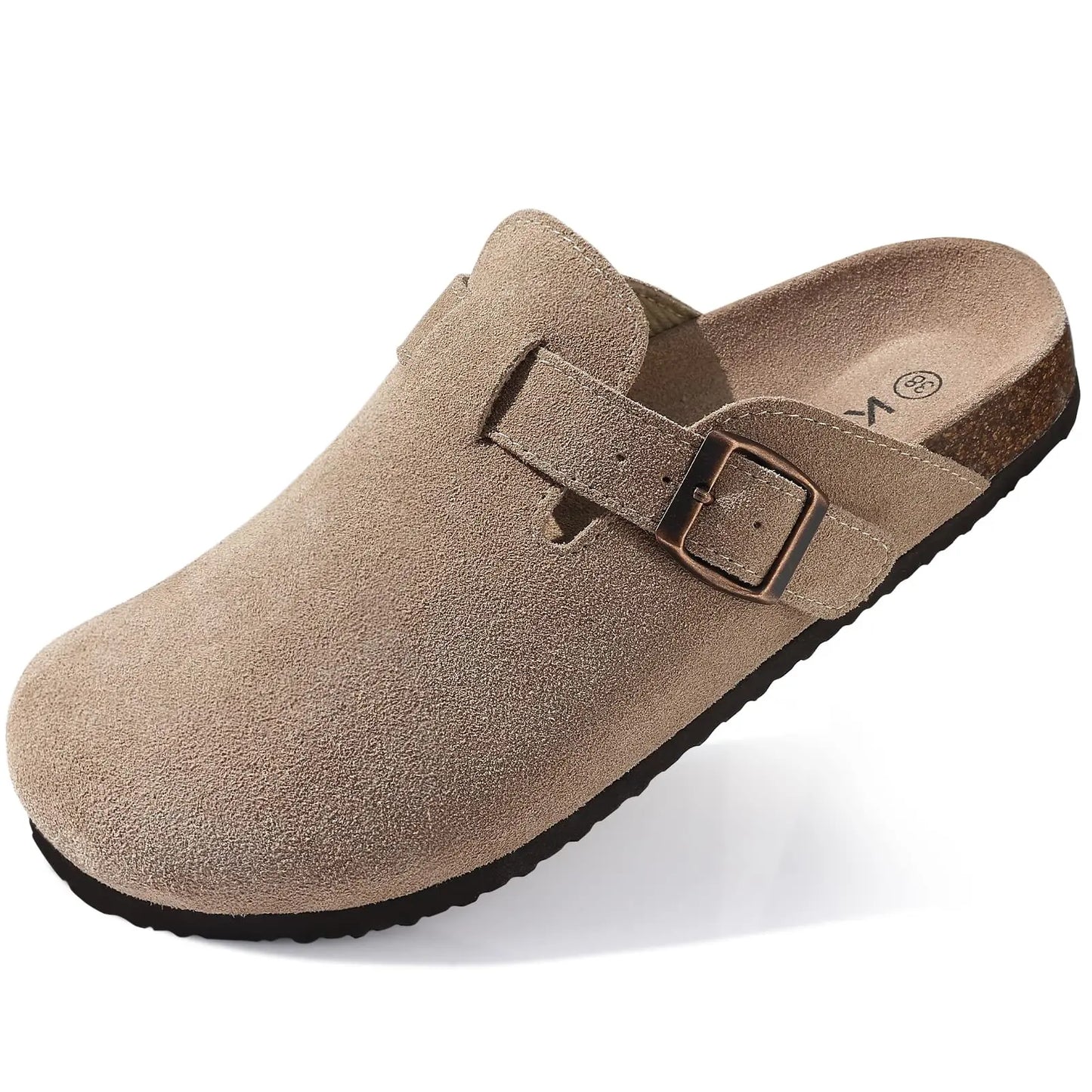 Asgard Women Cork Sole Clogs Slippers Fashion Cow Suede Flat Mules With Adjustable Buckle Men Leather Potato Shoes Beach Sandals