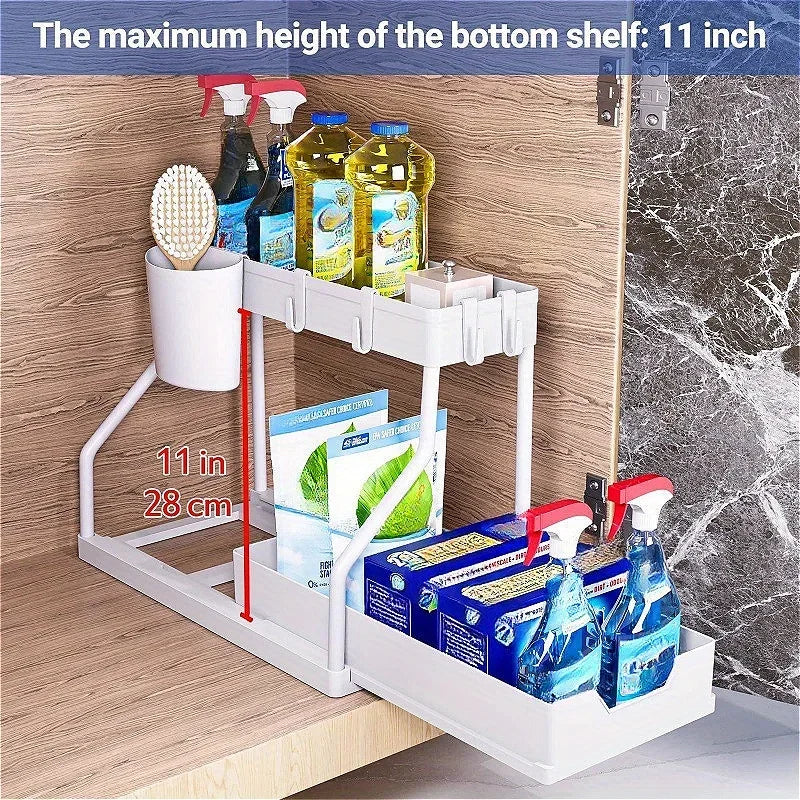 Multilayer Pull-out Storage Organizer Rack Versatile Shelf for Kitchen Seasoning Bottles Bathroom Under Sink Clutter Tidying