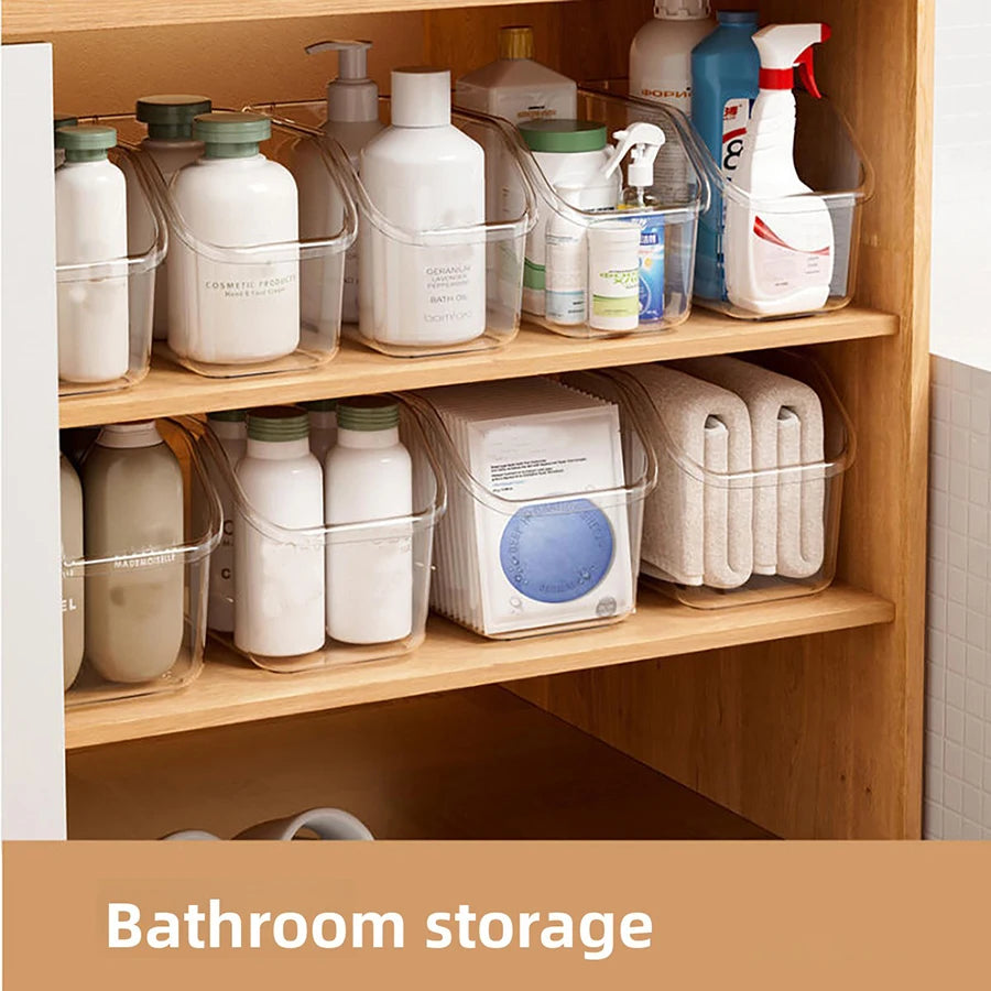 Pull-Out Cabinet Organizer Bin with Roll Wheels Clear Kitchen Bathroom Cabinet Under-Sink Organizer and Storage Organizer Basket