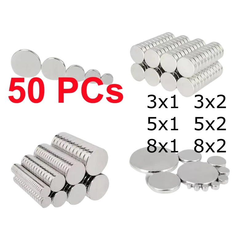 50pcs Round Fridge Magnets- Disc Magnets for DIY, Crafts, Science Projects 3x1 3x2 5x1 5x2 8x1 8x2