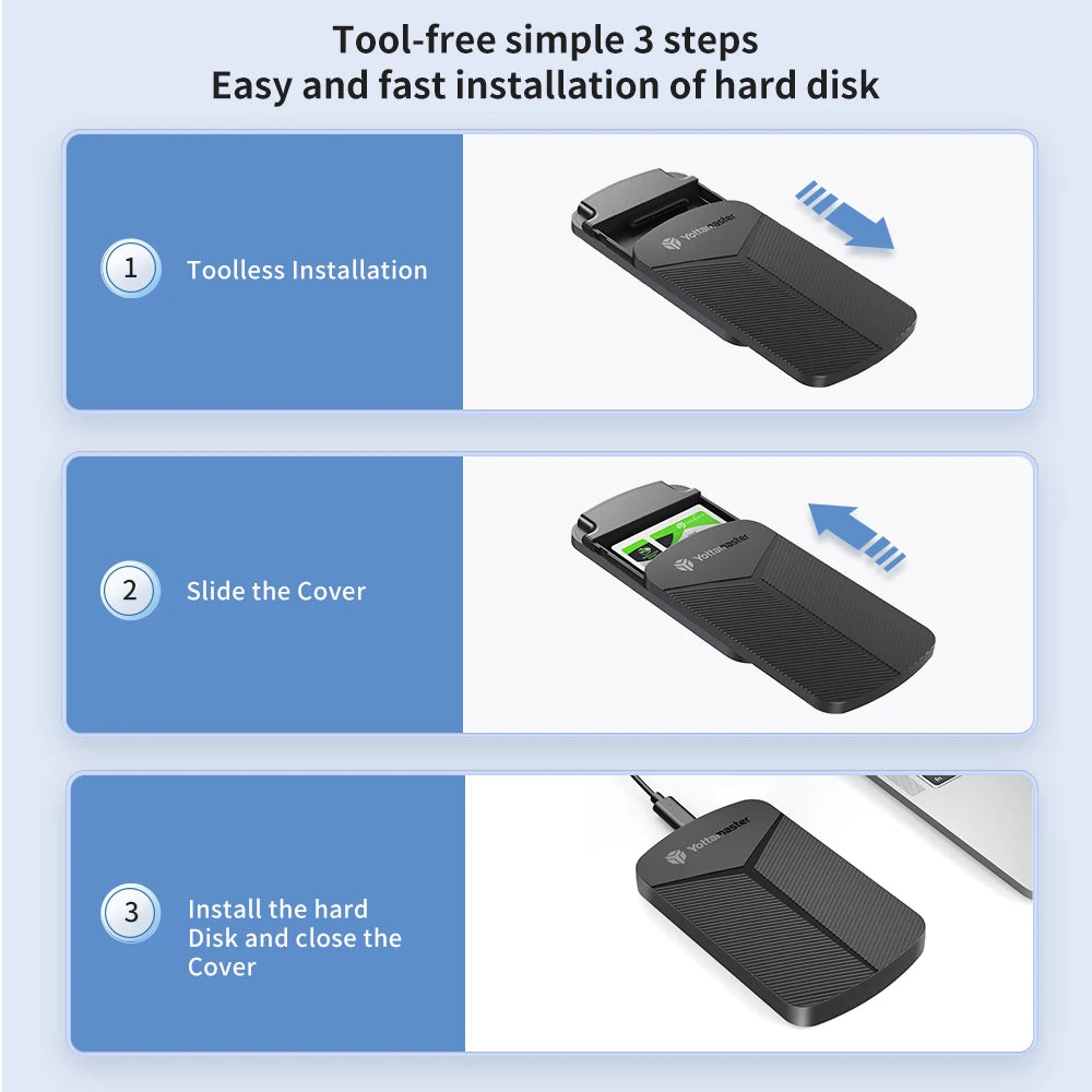 Yottamaster 2.5 Inch HDD Case External SSD Hard Drive Case SATA to USB 3.0 HDD Enclosure for PC Laptop 6Gbps Storage Case Type C