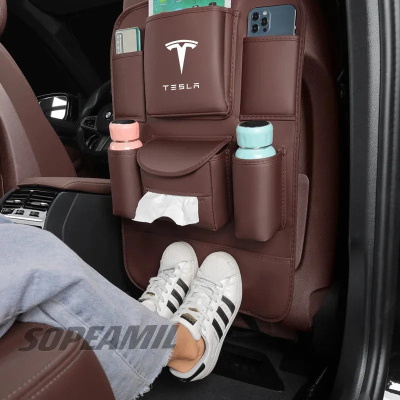 Car Seat Back Storage Bag Rear Seat Anti-Wear Anti-kick Pad For Tesla Cybertruck Beast Roadster Model 3 Model Y Model S Model X