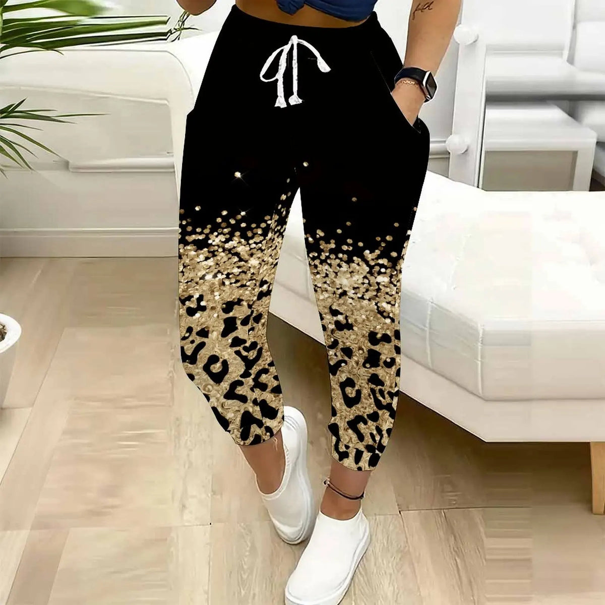 Everyday Casual Wear Women's Casual Starlight Dot Print Drawstring Pocket Pants Classic Women's Casual Jogger Pants