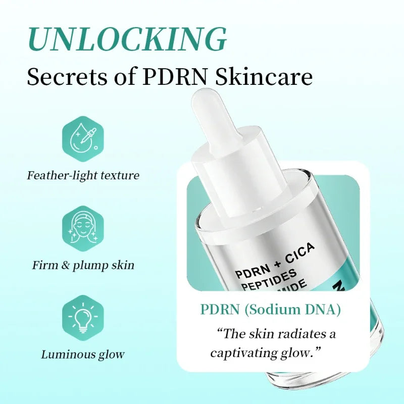 Korean Salmon PDRN & Copper Peptide Face Serum,Centella Asiatica Hydrating Repair Essence, Lightweight Glow Moisturizer All Skin