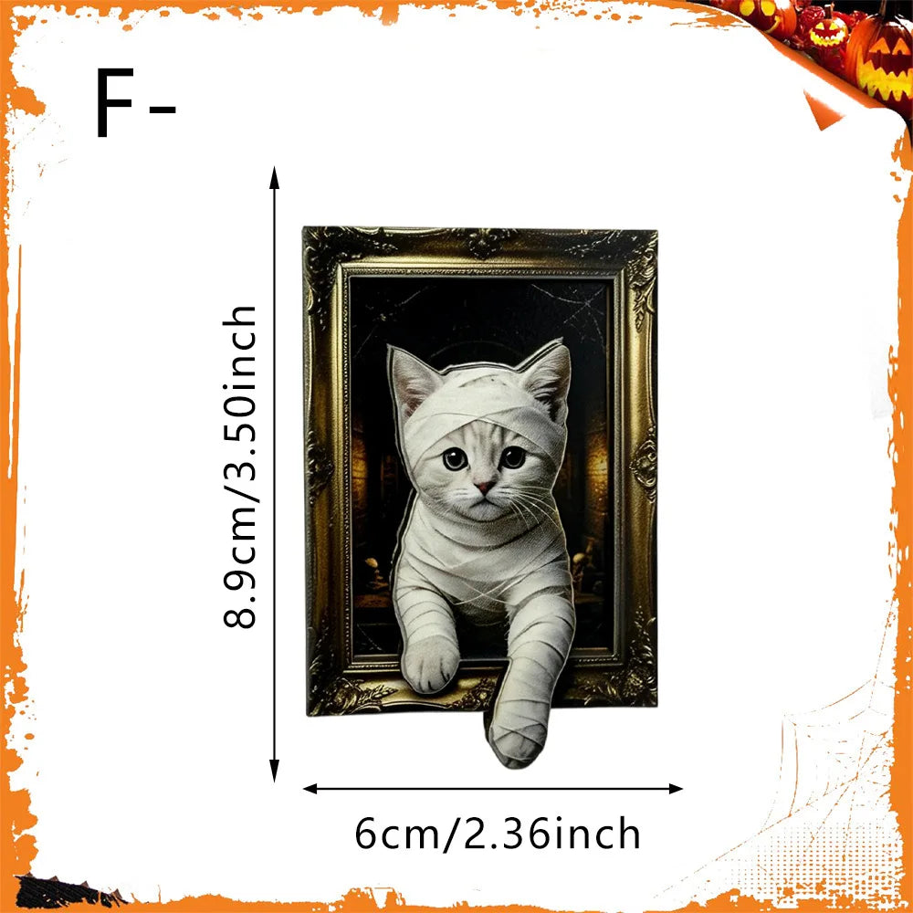 4/8PCS Halloween Wooden Refrigerator Magnet Spooky Art Fridge Magnet Frame Picture Stickers Halloween Party Gift Home Decor