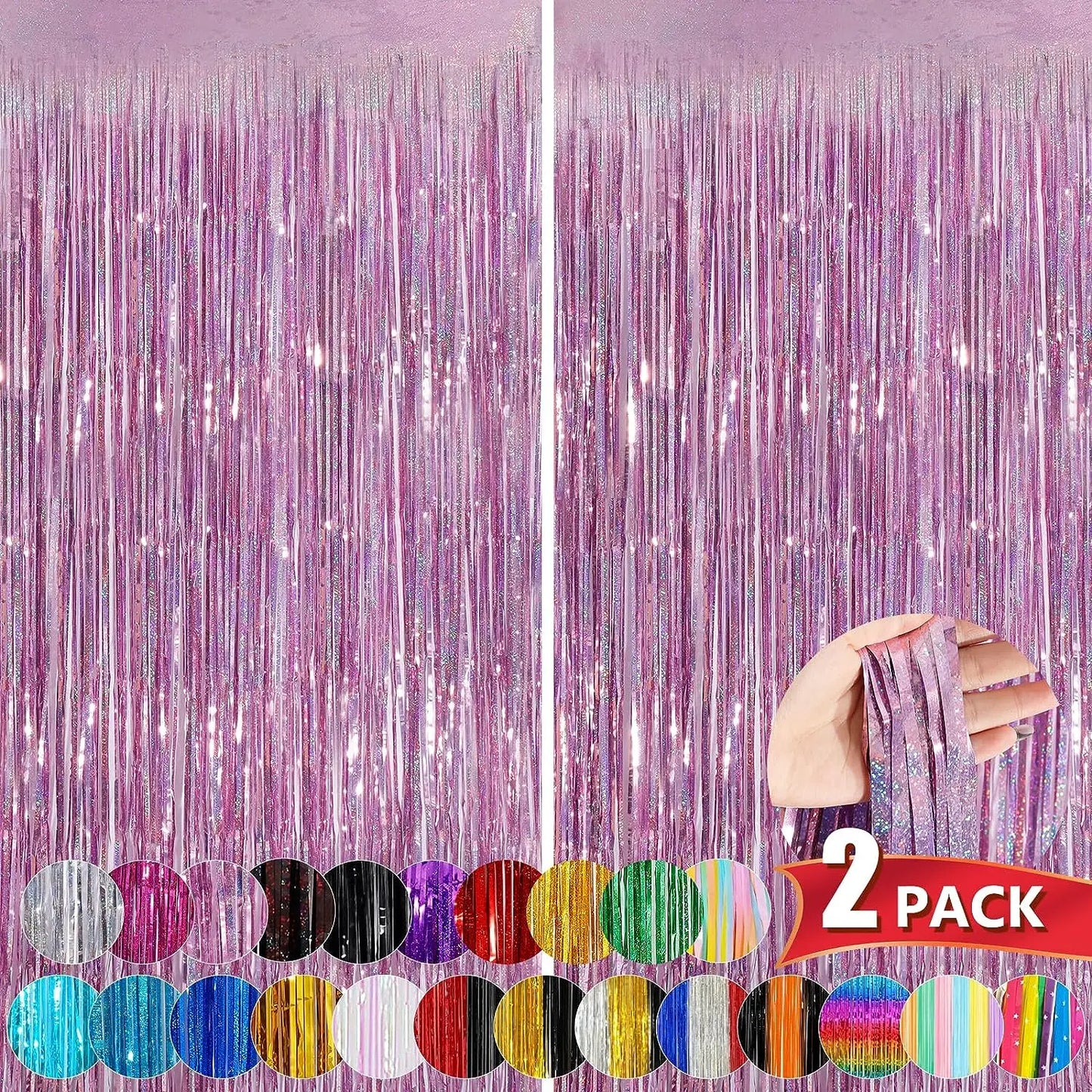 Metallic Tinsel Foil Fringe Curtains Photo Backdrop Glitter Streamers Foil Fringe Backdrop Curtain for Xmas Wedding Background