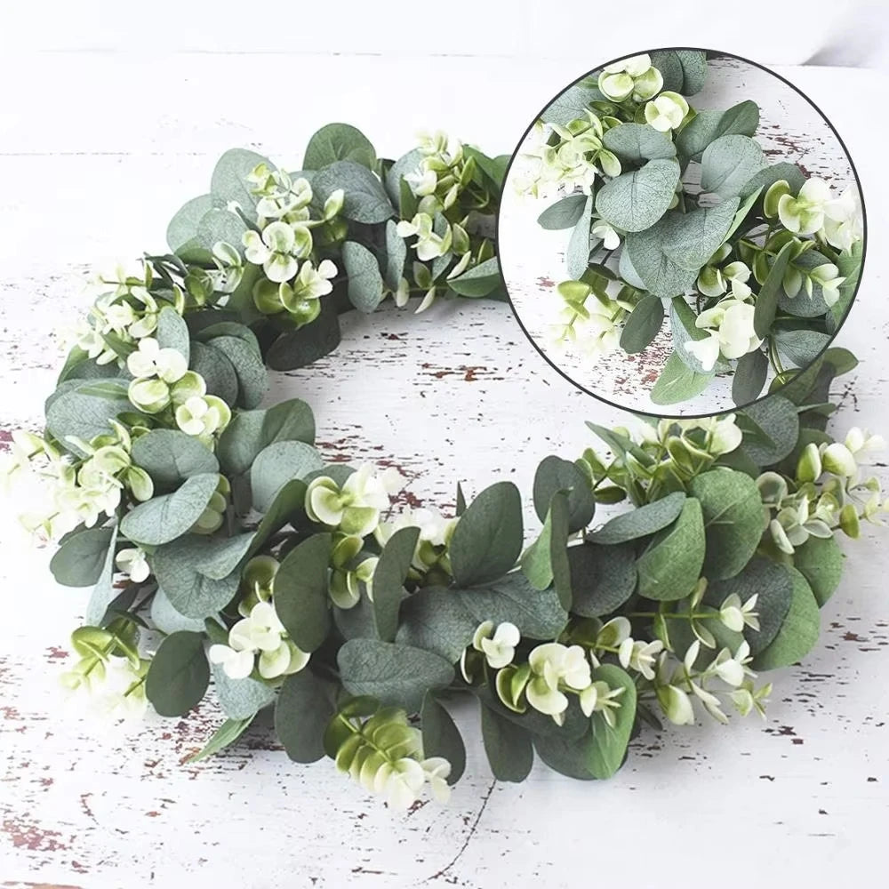 1 Pc Artificial Plant Eucalyptus Wreath Door Knocker Green Leaf Round Home DIY Decoration Holiday Party Hanging Porch Windowsill
