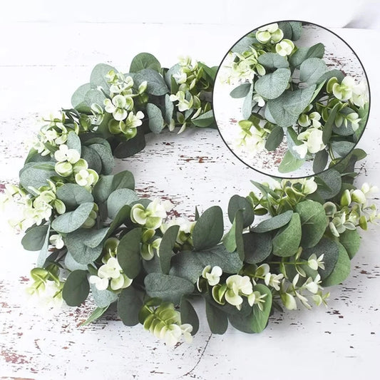 1 Pc Artificial Plant Eucalyptus Wreath Door Knocker Green Leaf Round Home DIY Decoration Holiday Party Hanging Porch Windowsill