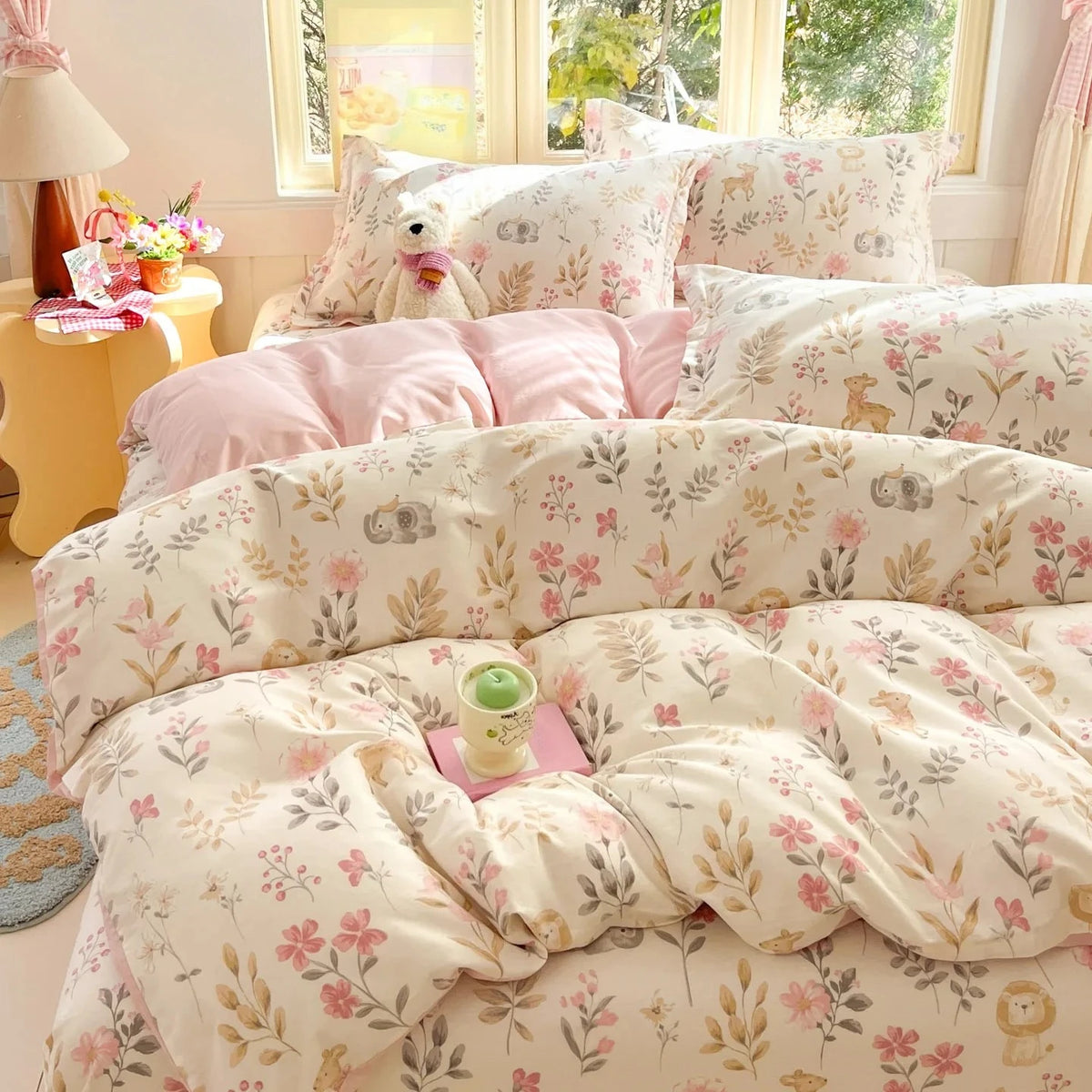 High Quality 100% Cotton Floral Duvet Cover Set Soft Breathable Queen King Bedding Set with Quilt Cover Fitted Sheet Pillowcases