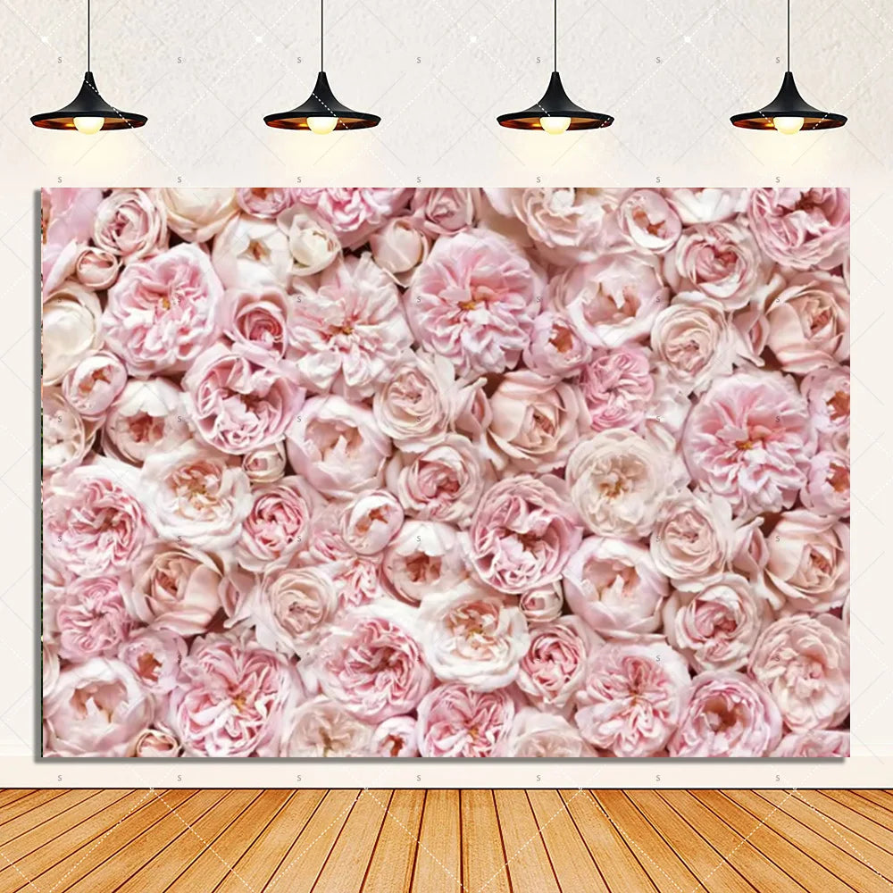 Rose Pink Floral Photography Backdrop Supplies Flower Wall Wedding Birthday Party Decorations Bridal Marriage Background Banner
