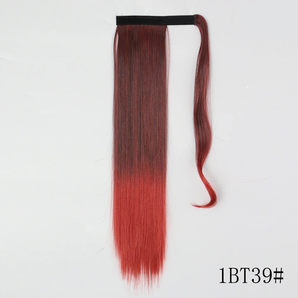 LISI GIRL Synthetic Hair 22''34'' Long Straight Ponytail Wrap Around Ponytail Clip in Hair Extensions Black Hairpiece Headwear