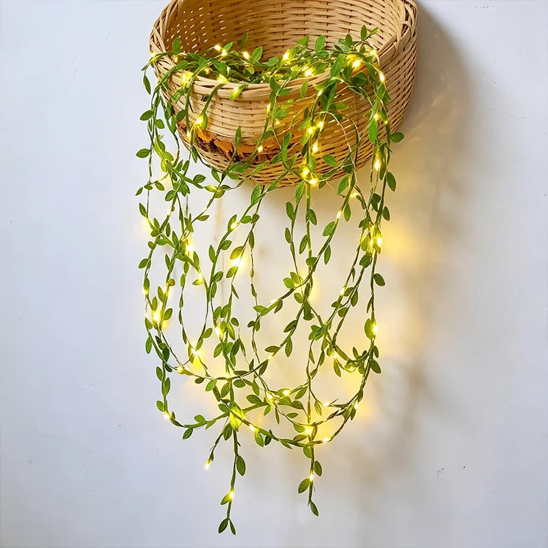 LED Green Leaf Vine Fairy Light- Artificial Plant Garland String Light for Wedding, Birthday, Party, Home Wall & Window Decor