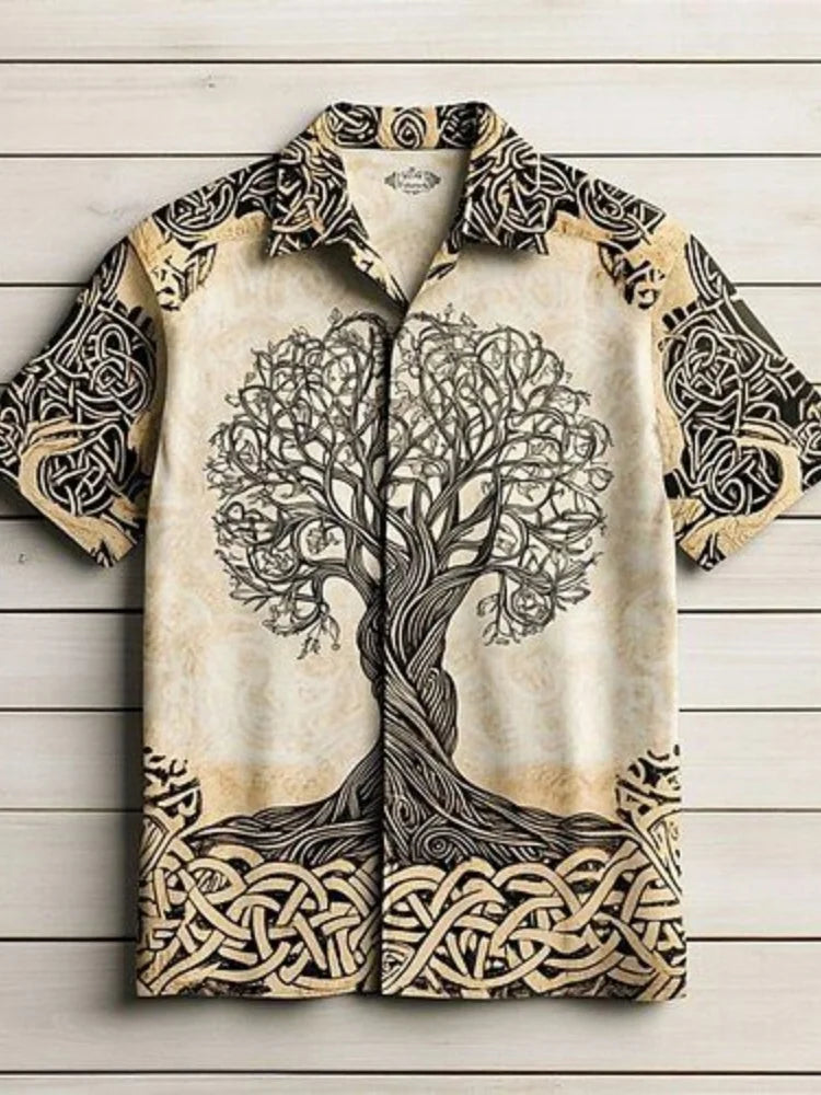 Outdoor Streetwear Men's Fashion Shirts Retro-style Ancient Egyptian Printed Men's Shirts Casual Daily Men's Short-sleeved Shirt