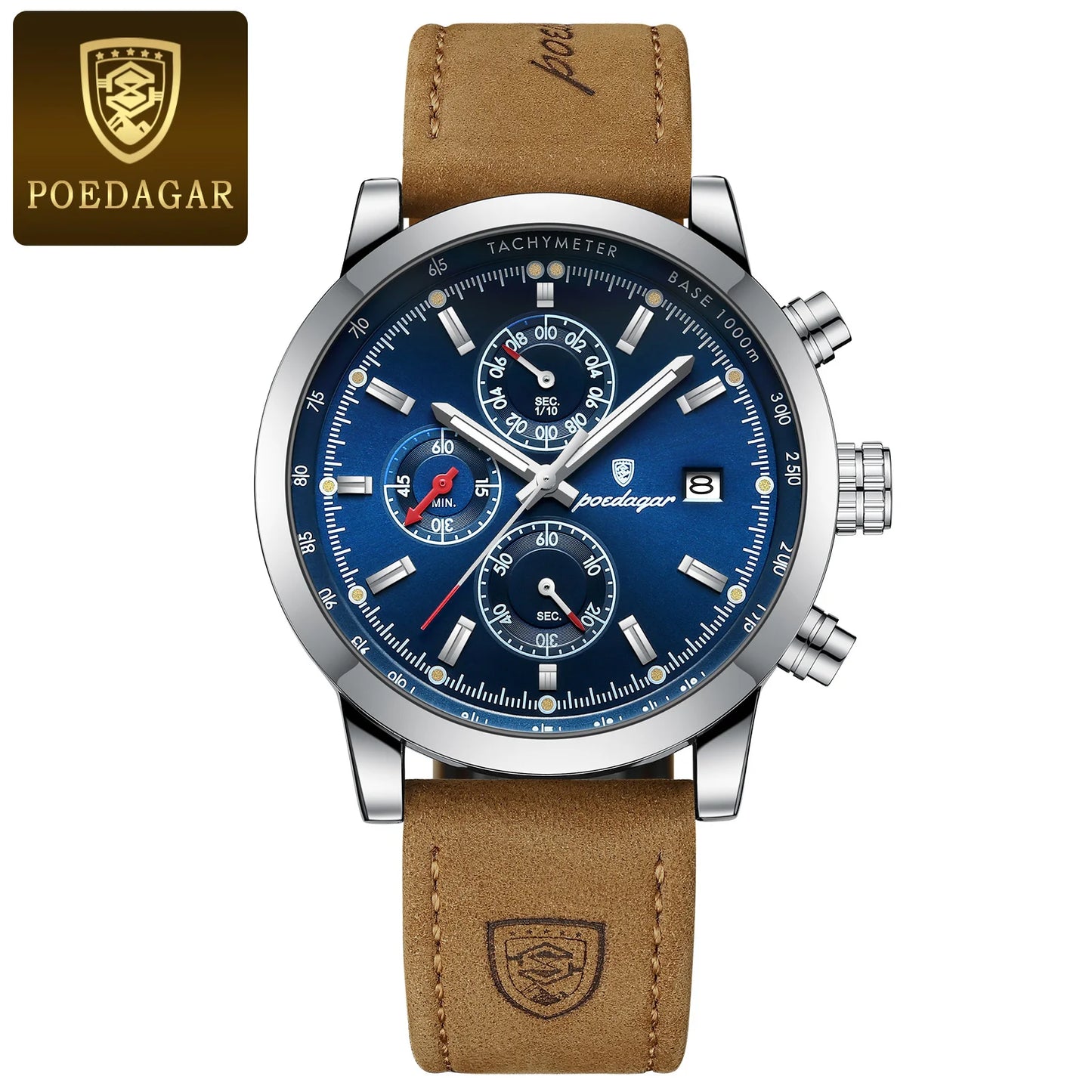 POEDAGAR Luxury Trendy Man Watch Date Waterproof Luminous Chronograph Men Watch Sports Male Stylish Leather Men's Quartz Watches