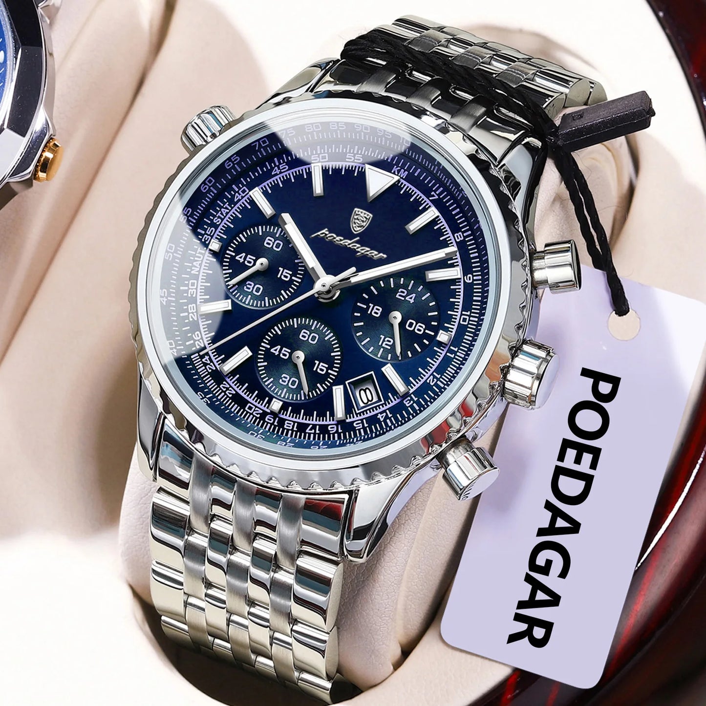 POEDAGAR Business Men's Wristwatch Waterproof Luminous Date Chronograph Luxury Man Watch Quartz Stainless Steel Watches For Men