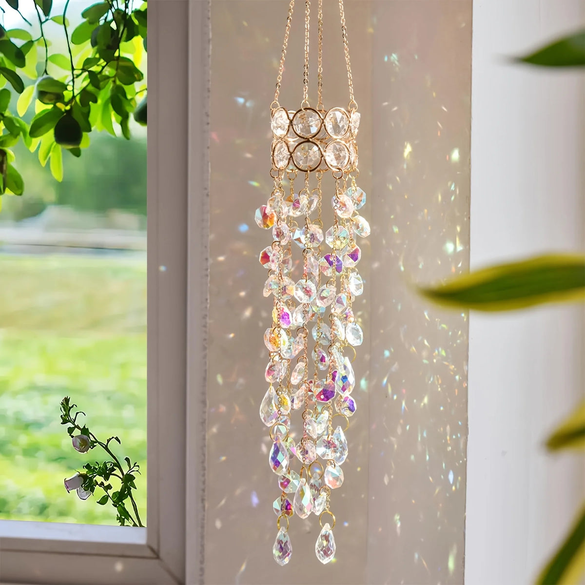 Hanging window sill garden crystal sun catcher, gold-plated design, suitable for indoor and outdoor decoration as well as party
