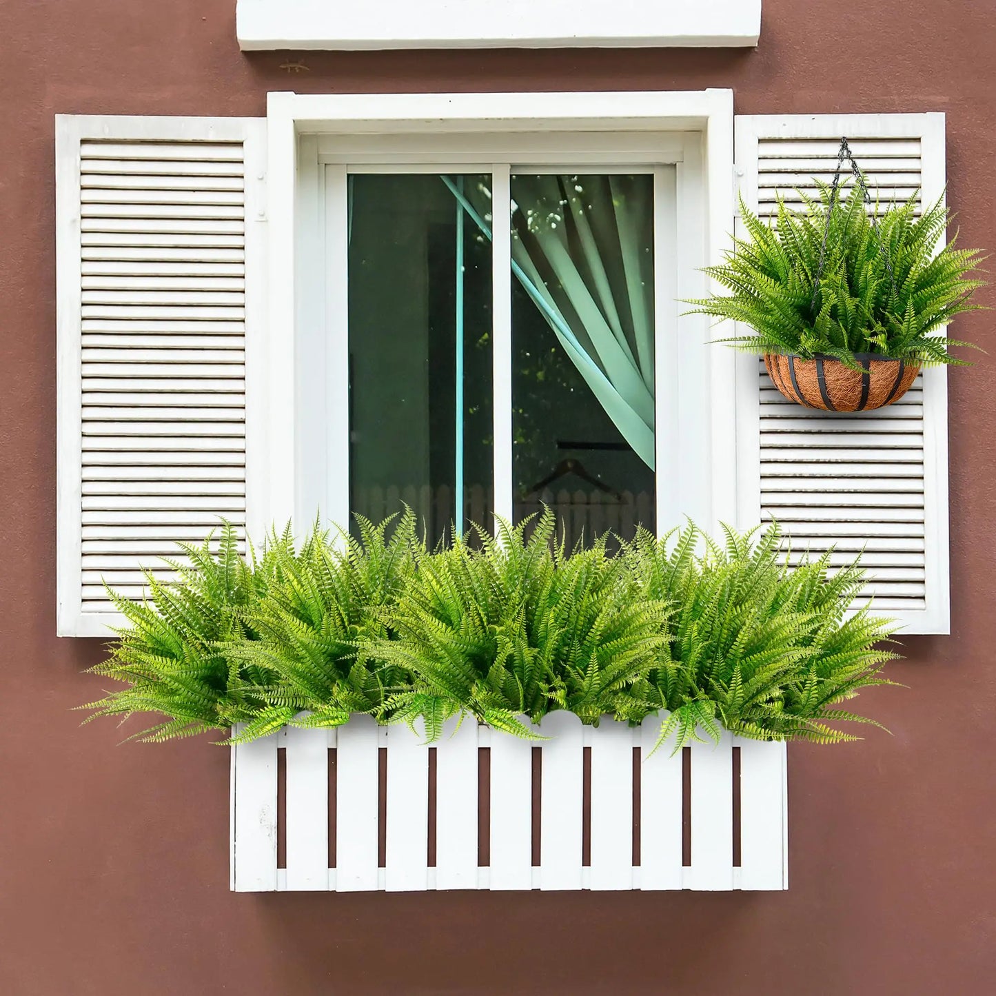 2pcs Artificial Plants Fake Boston Ferns Bushes Faux Shrubs Greenery UV Resistant Plant for Home Garden Outdoor Yard Decor