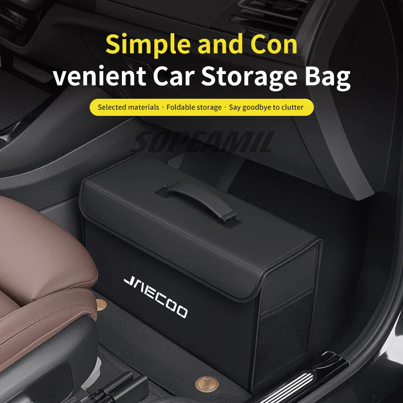 Car Carbon Fiber Leather Storage Box Organizer Large Capacity Foldable Stowing Tidying Bag For Chery Jaecoo J7 J8 Accessories