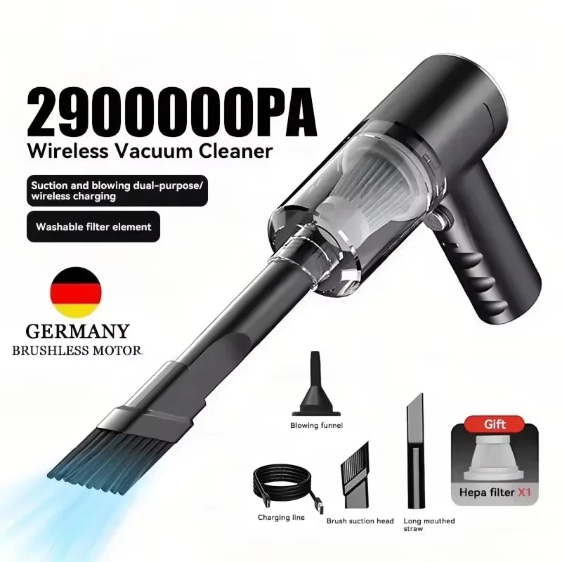 2900000PA Wireless Car Vacuum USB Charging 1200mAh Wet Dry Dual-use Cleaner Cordless Handheld High-power Vacuum Cleaner 2026﻿