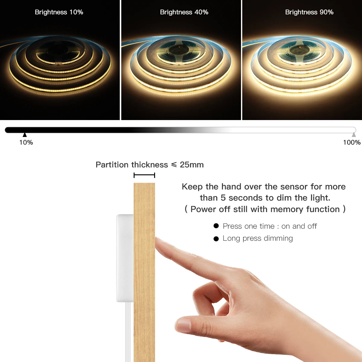 Flexible Led Strip Lighting 5V FOB USB COB LED Light Tape Penetrating Touch Switch Motion Sensor Bedroom Kitchen Cabinet Decor