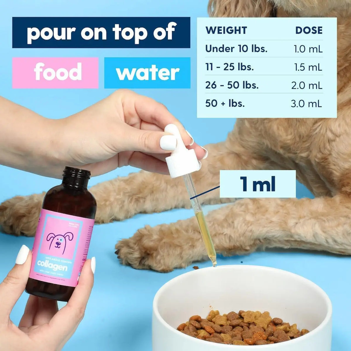 30ml Liquid Collagen for Dogs Skin Coat Supplement Premium Grass-fed Collagen for Dogs Biotin Vitamin C Hyaluronic Acid