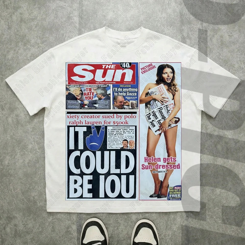 Harajuku American Newspaper Graphic T Shirts Y2k Tops Oversized T Shirt Couple Pro Choice Gothic Streetwear Vintage Men Clothing
