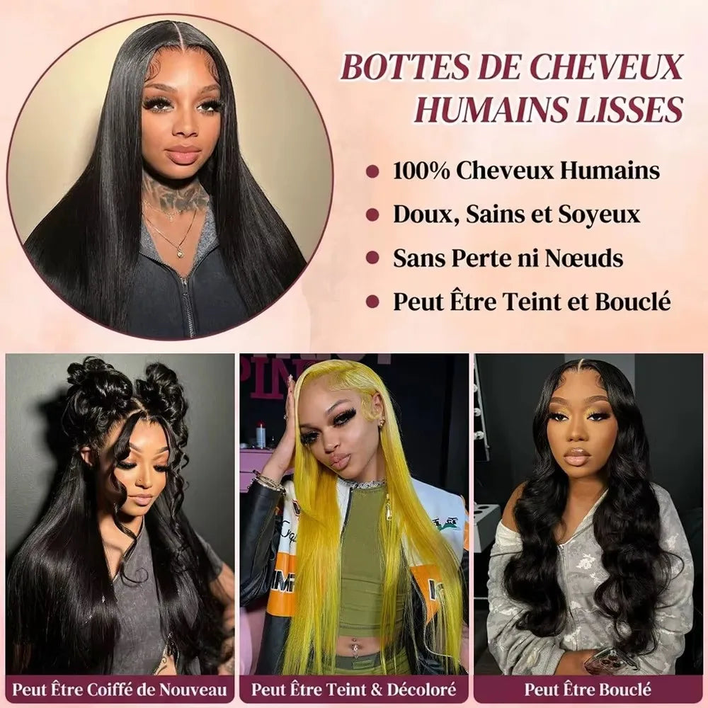 Straight Human Hair Bundles 38 40 Inch Unprocessed Brazilian Virgin Hair 1/3/4 Bundles Extensions for Black Women Natural Color