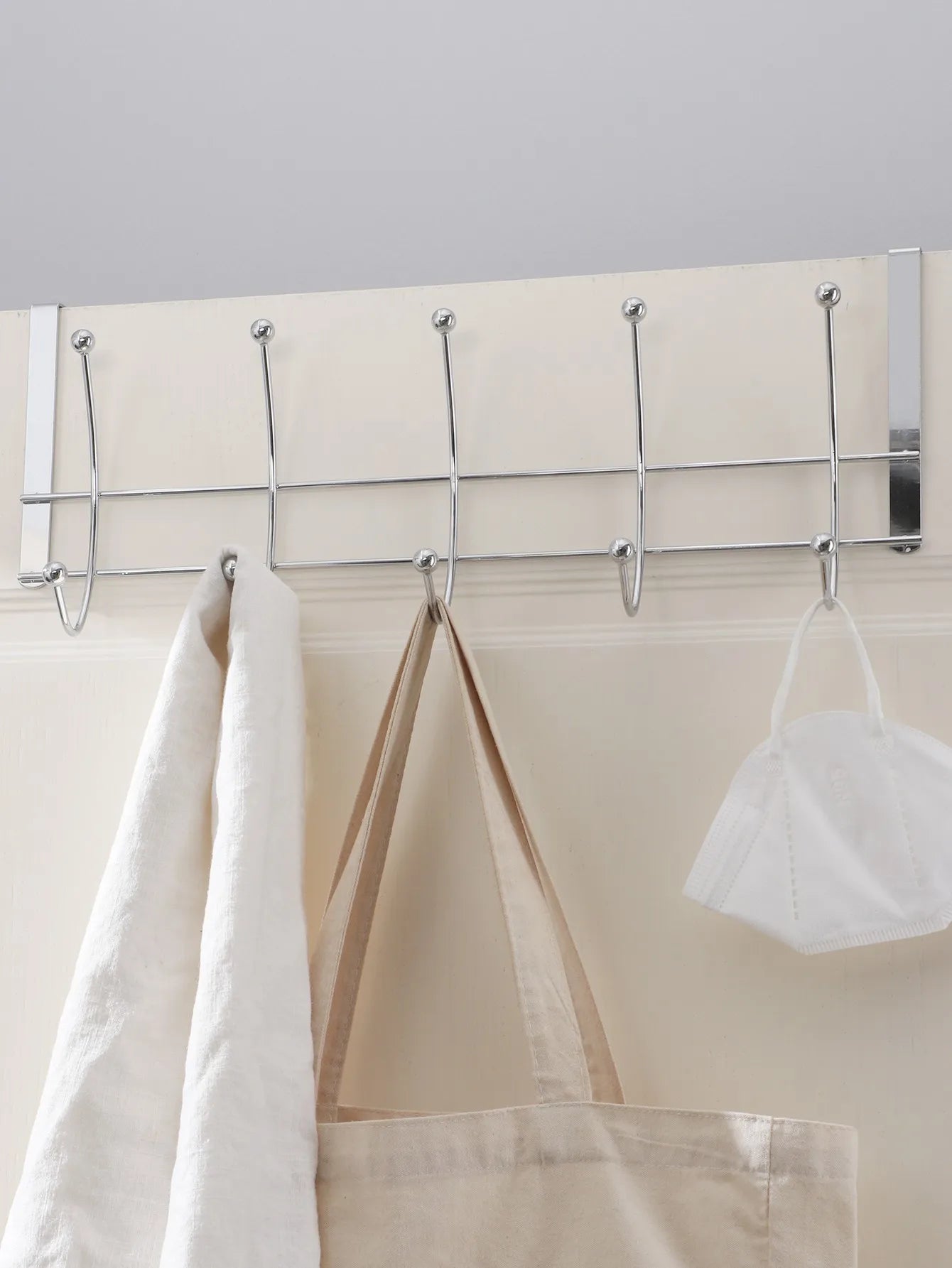 Silver Electroplated 10-Hook Over-the-Door Hanger, No Drill Iron Clothes Hanger Organizer