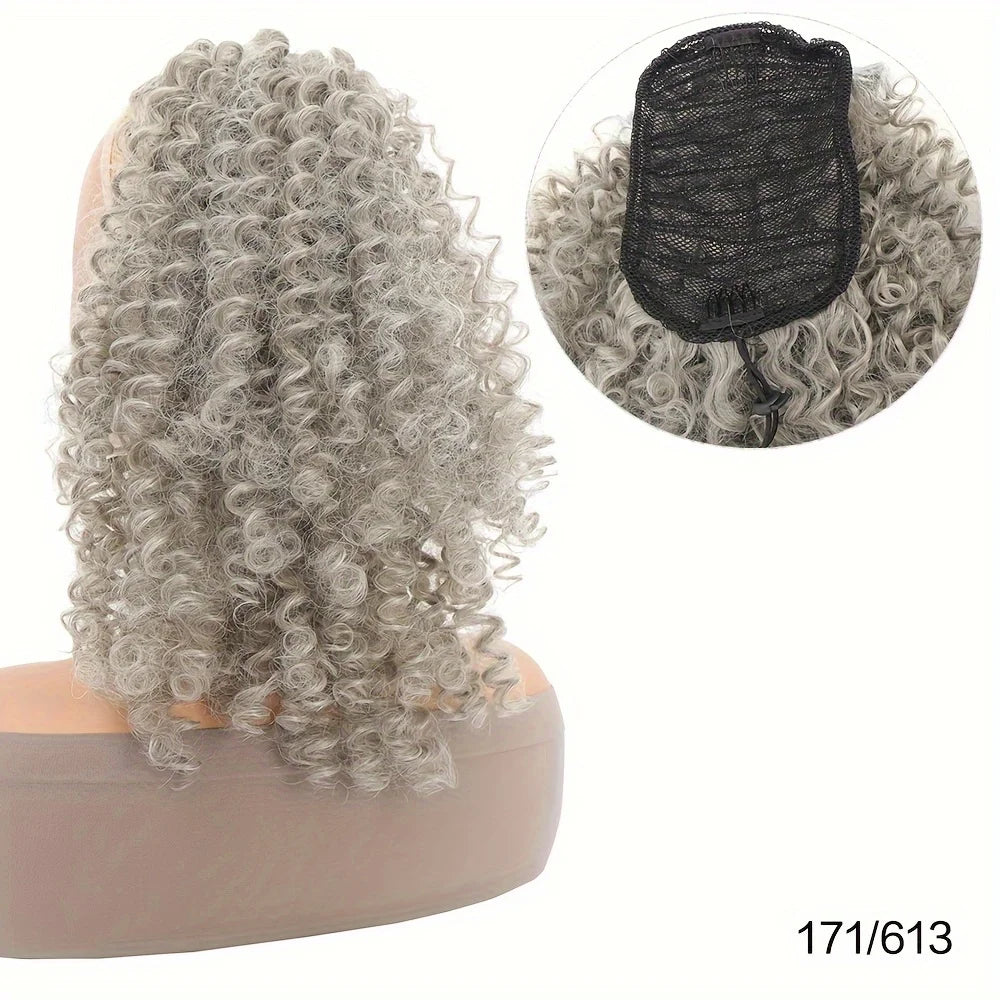 Synthetic Short Ponytail 14 Inch Afro Puff Kinky Curly Drawstring Ponytail Clip In Hair Extensions Natural Hairpiece For Women