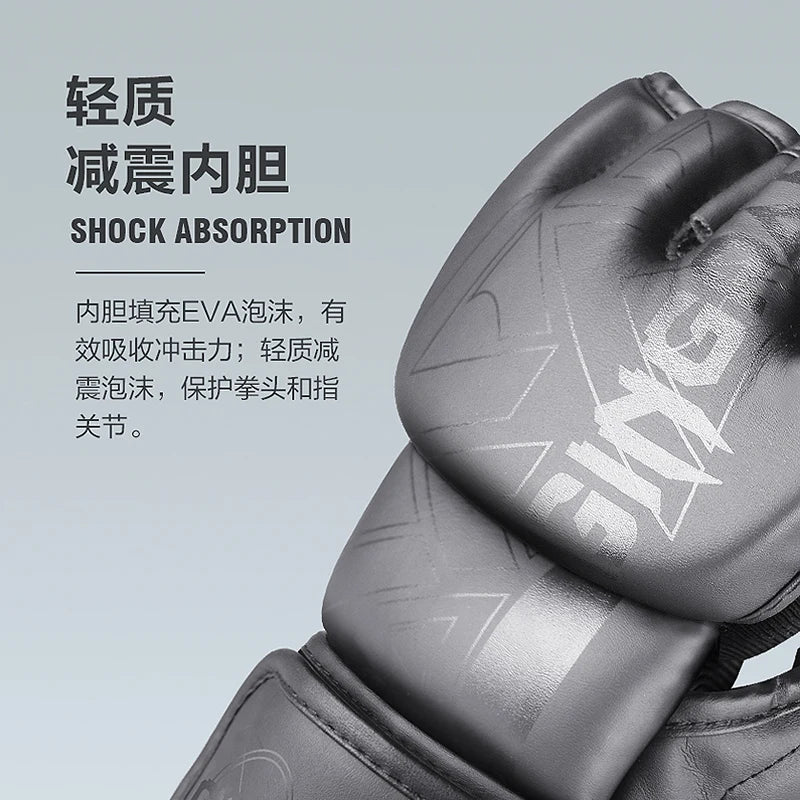 GINGPAI Half Finger Boxing Gloves PU Leather MMA Fighting Kick Boxing Gloves Karate Muay Thai Training Workout Gloves Men