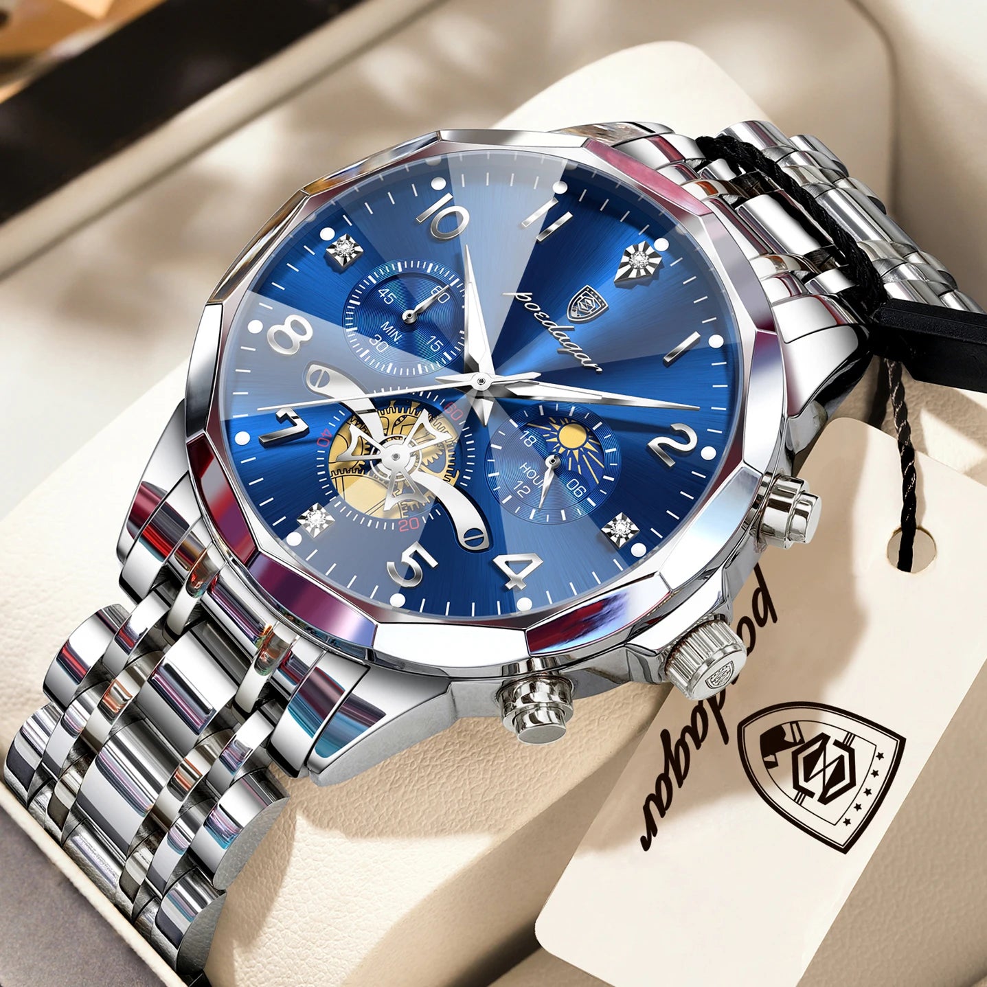POEDAGAR Luxury High Quality Man Wristwatch Chronograph Stainless Steel Quartz Men's Watches Waterproof Luminous Men Clock Reloj