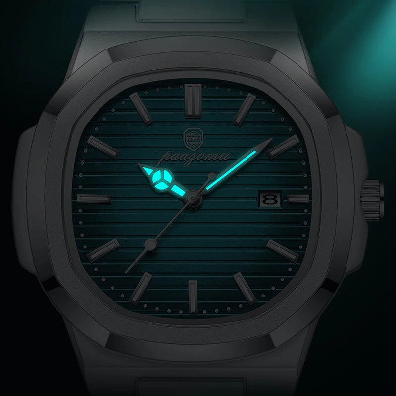 PAAZOMU Luxury Watch Business 50 ATM Waterproof Male Clock Luminous Date Stainless Steel Square Quartz Men Watches Reloj Hombre