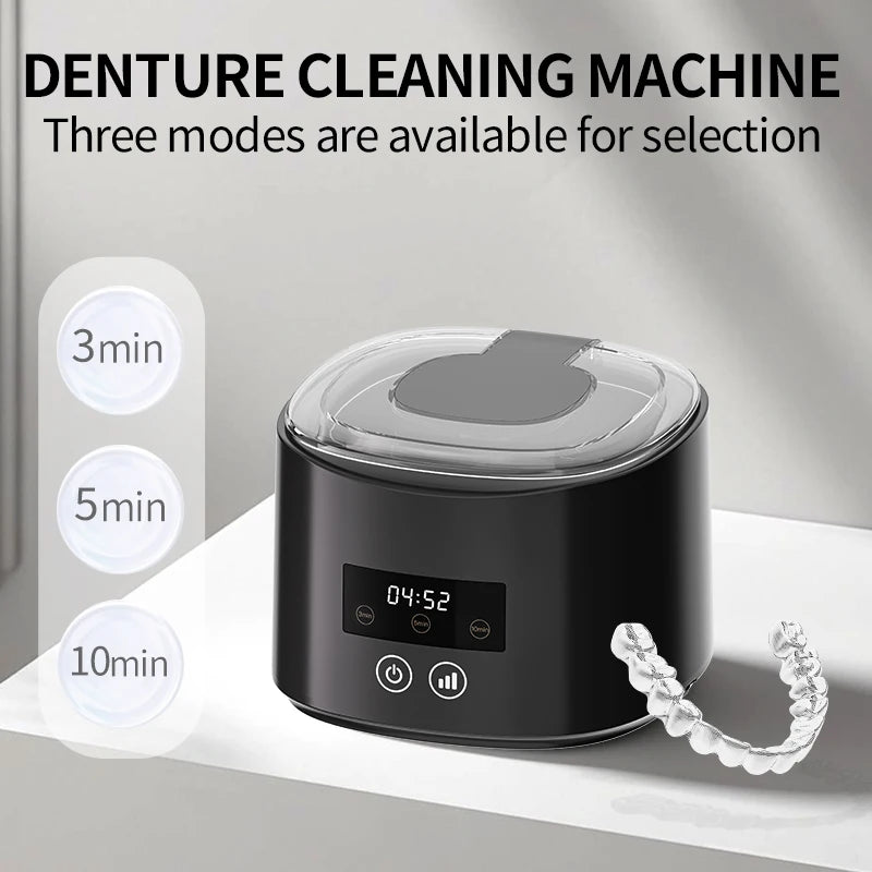 Ultrasonic Retainer Cleaner Machine 45kHz for Dentures Braces Mouth Guard - Portable Dental Pod with UV for Travel Case
