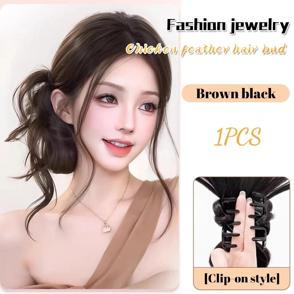 Low Side-Tie Synthetic Claw Clip Ponytail Hair Extensions With Elegant Lazy Style Dragon Beard Bun Hairpiece for Women Daily Use