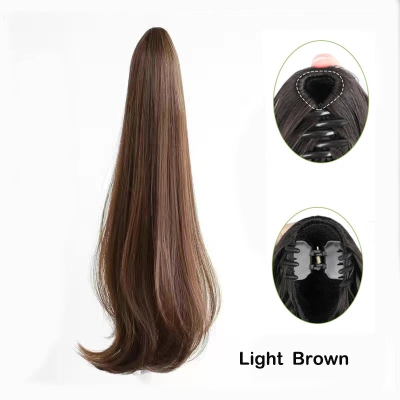 20Inch Synthetic Long Straight Grab Clip In Ponytail Hair Extensions Hairpiece For Women Hair Accessories