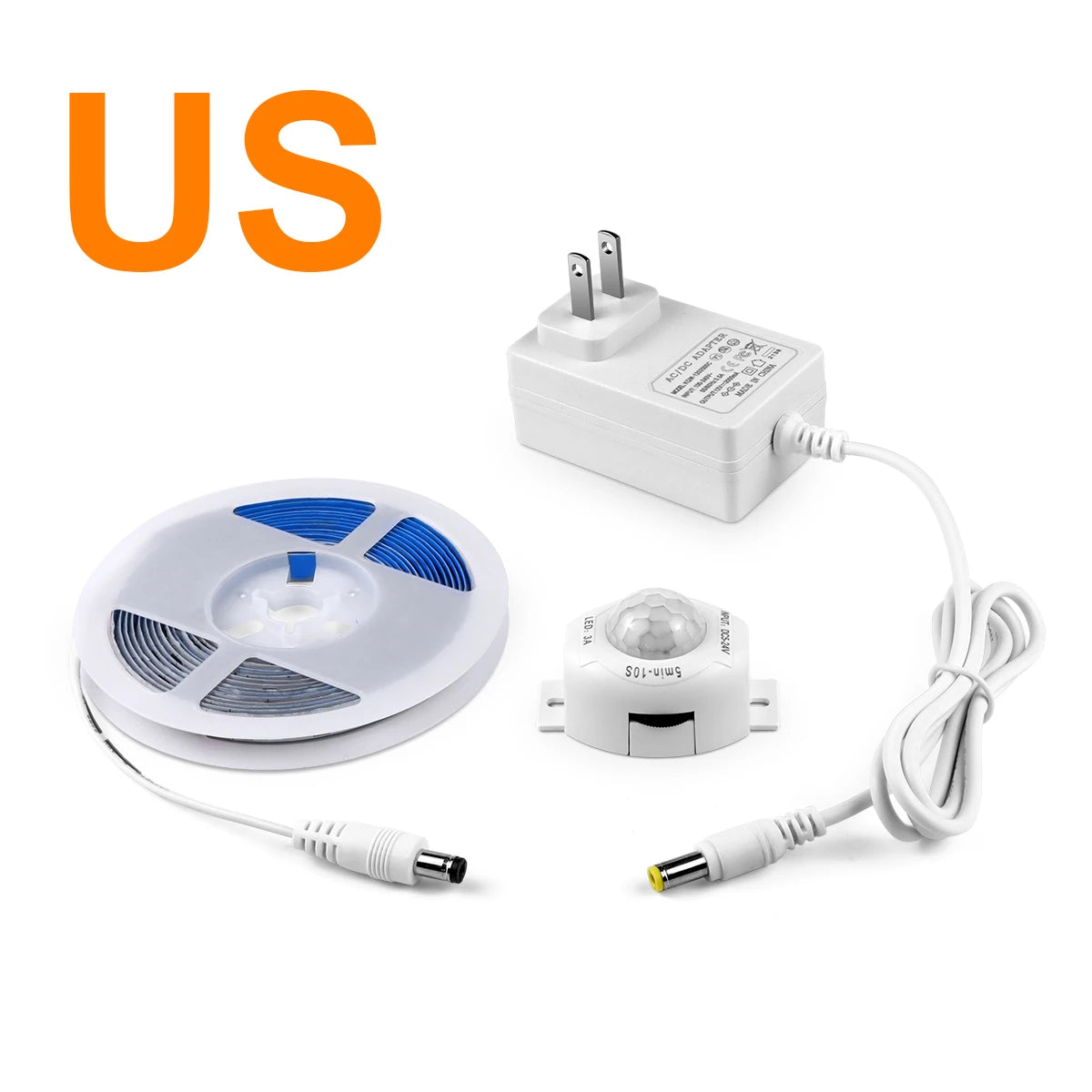 Waterproof 2835 LED Strip with 110V 220V to 12V EU US Power Adapter Plug PIR Motion Sensor Switch Ruban LED Under Cabinet Light