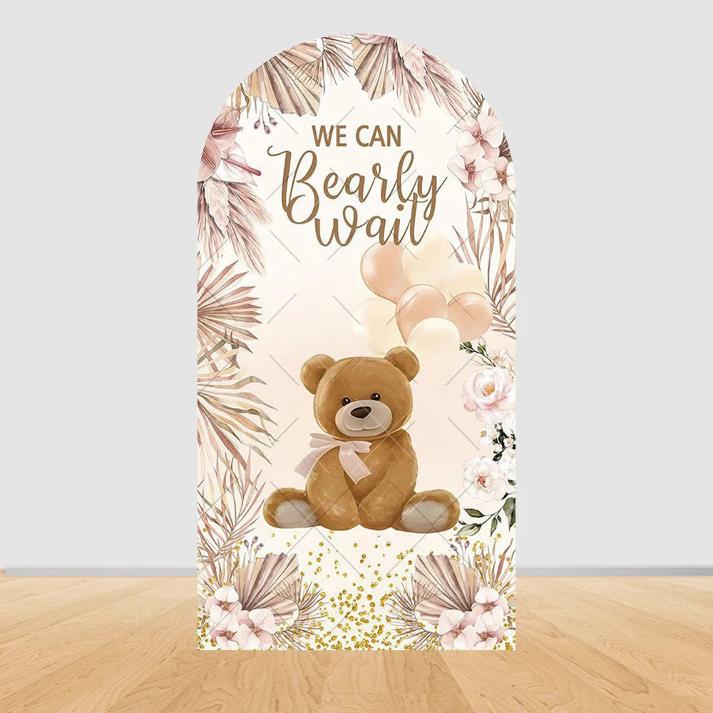 Pregnant Women Theme Arched Elastic Background Cover Welcome Baby Bear Flowers Baby Shower Photography Background Wall Decor